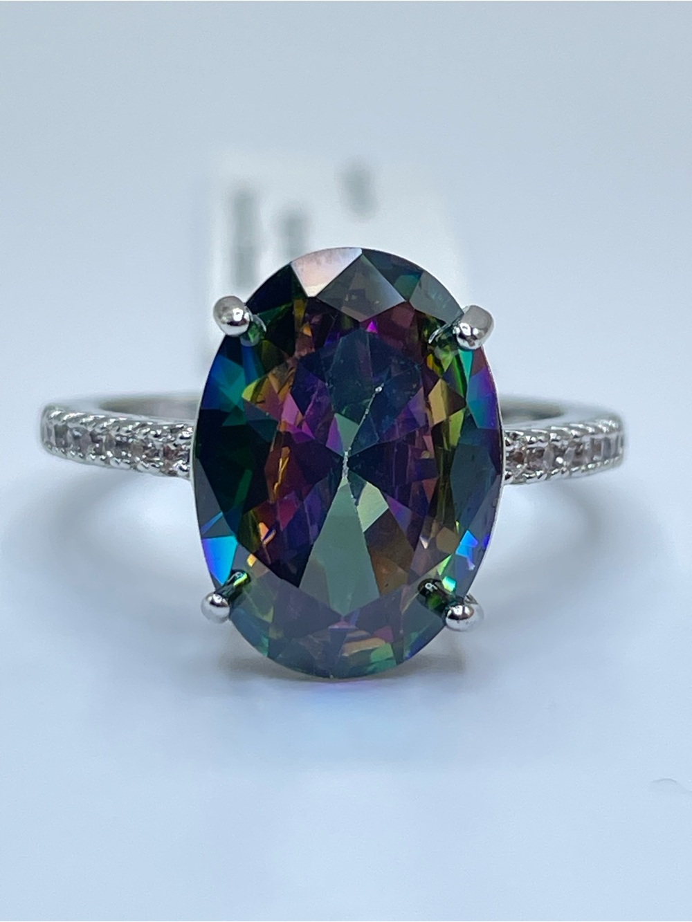 Swarovski Crystal Elements Rainbow Mystic Crystal Oval Solitaire Ring Size 7